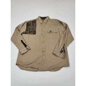 Mossy Oak Shooting Shirt Canvas Long Sleeve Button Down Sz XL Beige
